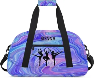 Customized Name Dance Bag for Girls, Personalized Gym Bag Sports Travel Duffle Bag Tote Carry On Weekend Sports Travel Bag, Purple Blue Marble Texture