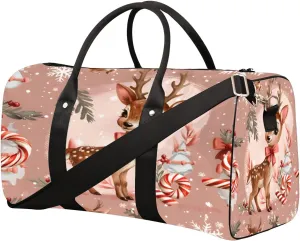 Cute Cartoon Elk Travel Duffel Bag for Women Men Small Sport Gym Bag Waterproof Weekender Overnight Lightweight Carry on Foldable Gym Bag for Training Swim Yoga Traveling Handbag
