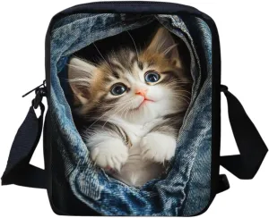 Cute Cat Crossbody Bags for Women Lightweight Shoulder Bag Canvas Purse Celphone Case Canvas Messenger Bag Portable Travel Bag