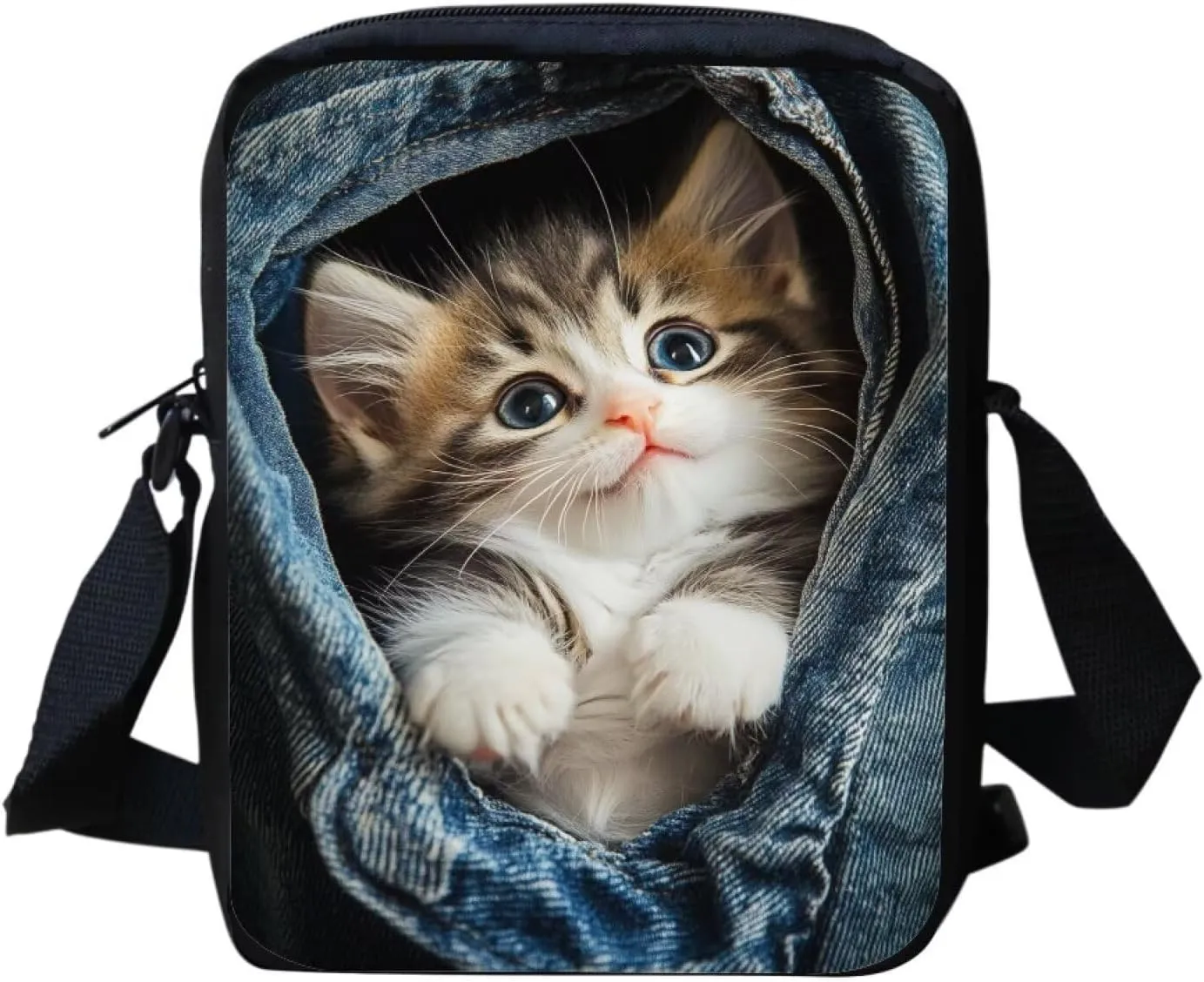 Cute Cat Crossbody Bags for Women Lightweight Shoulder Bag Canvas Purse Celphone Case Canvas Messenger Bag Portable Travel Bag