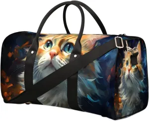 Cute Cat Face Travel Duffel Bag for Women Men Waterproof Foldable Overnight Weekender Bag Large Capacity Sports Gym Bag