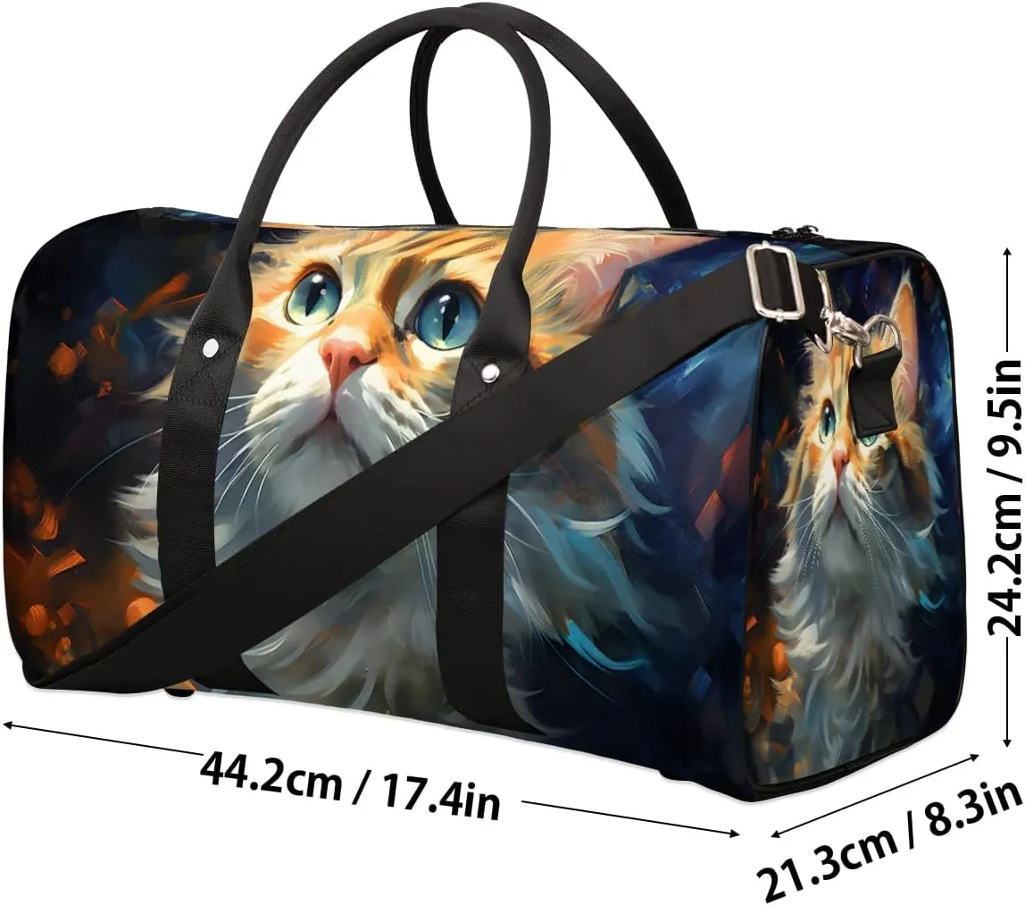 Cute Cat Face Travel Duffel Bag for Women Men Waterproof Foldable Overnight Weekender Bag Large Capacity Sports Gym Bag