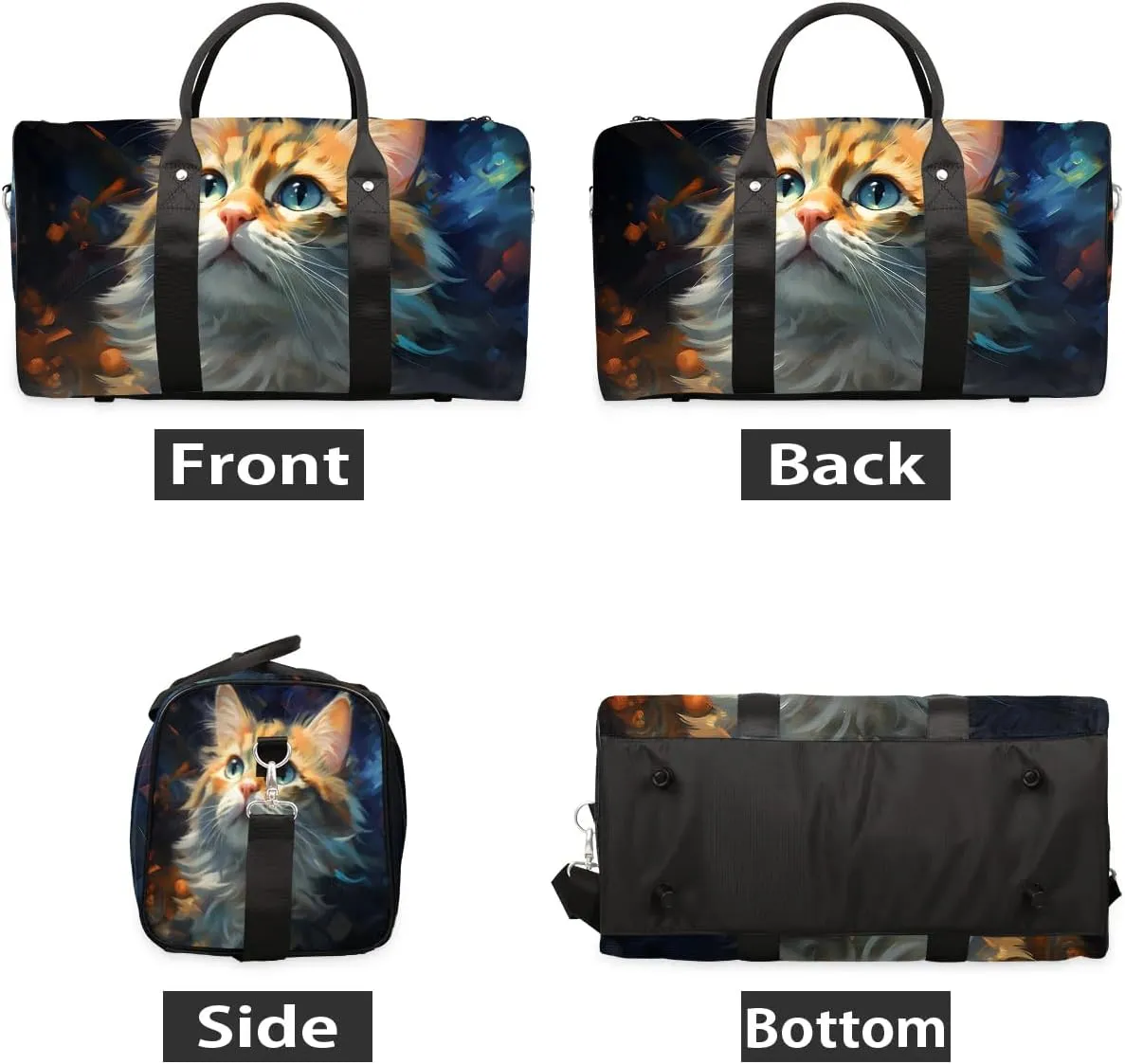 Cute Cat Face Travel Duffel Bag for Women Men Waterproof Foldable Overnight Weekender Bag Large Capacity Sports Gym Bag