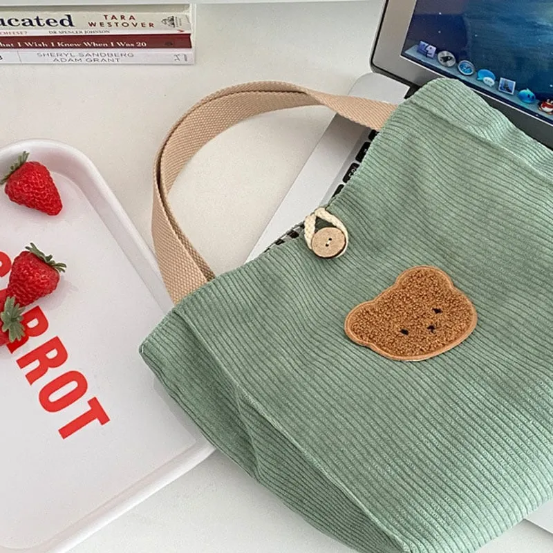 Cute Corduroy Kawaii Bear Tote Bag