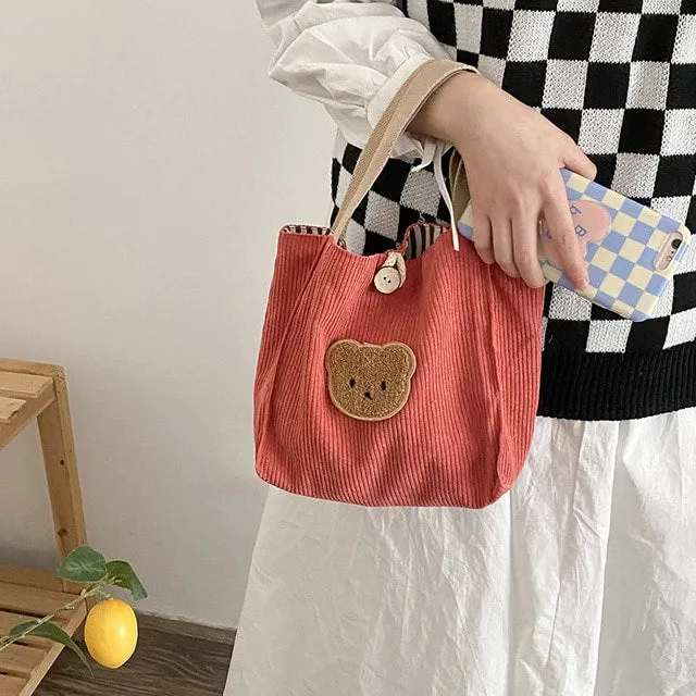 Cute Corduroy Kawaii Bear Tote Bag