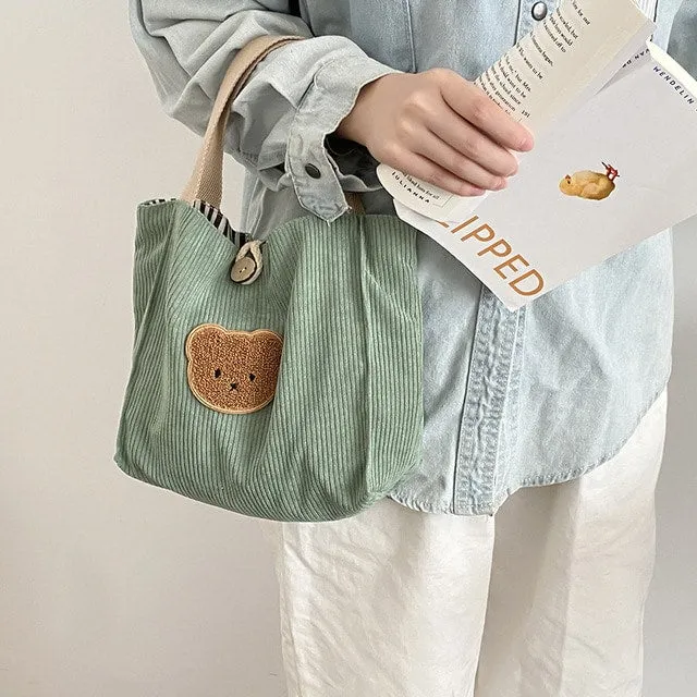 Cute Corduroy Kawaii Bear Tote Bag