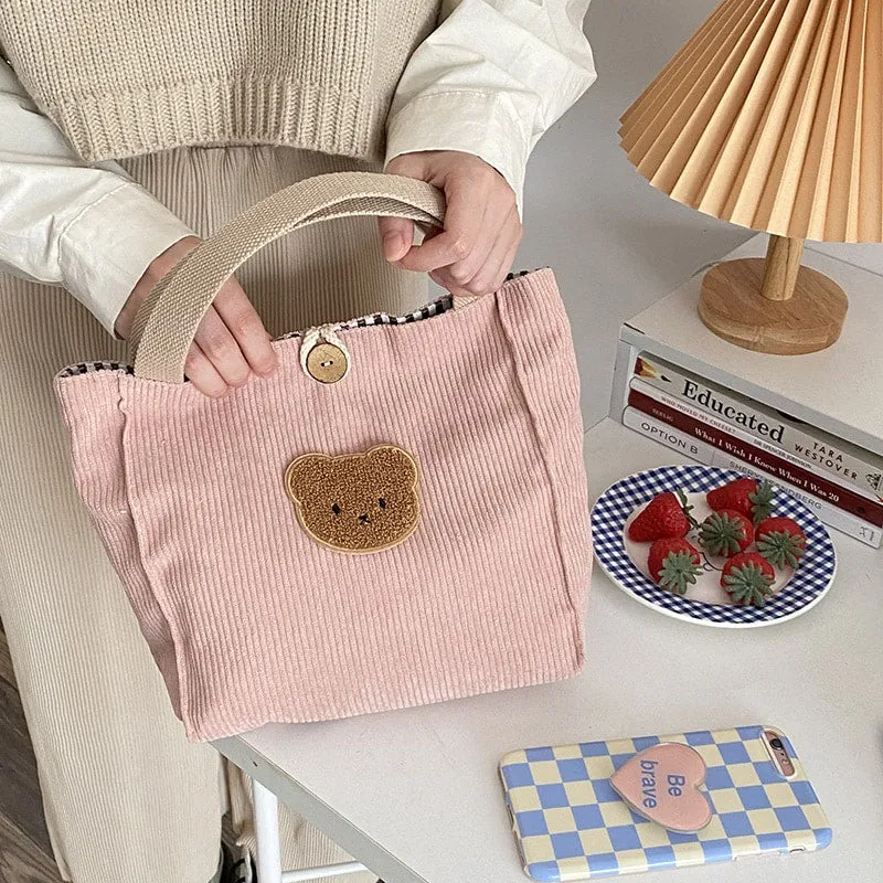 Cute Corduroy Kawaii Bear Tote Bag