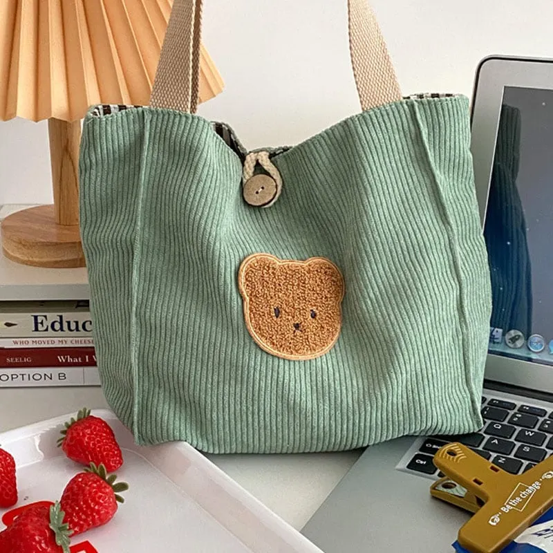 Cute Corduroy Kawaii Bear Tote Bag