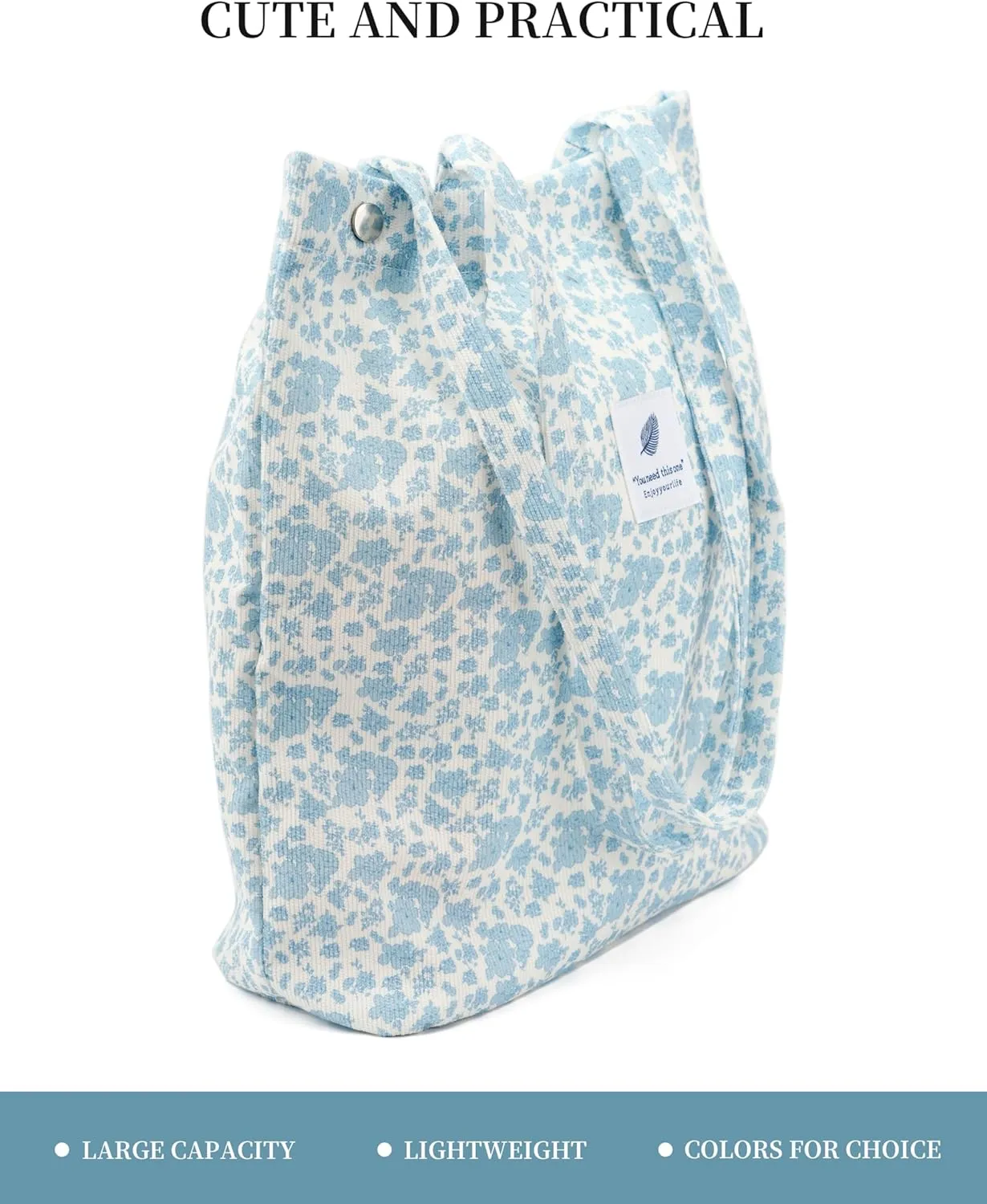 Cute Corduroy Tote Bag Canvas Shoulder Handbags for Women Travel Shopping