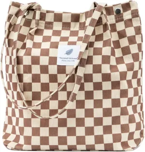 Cute Corduroy Tote Bag Canvas Shoulder Handbags for Women Travel Shopping