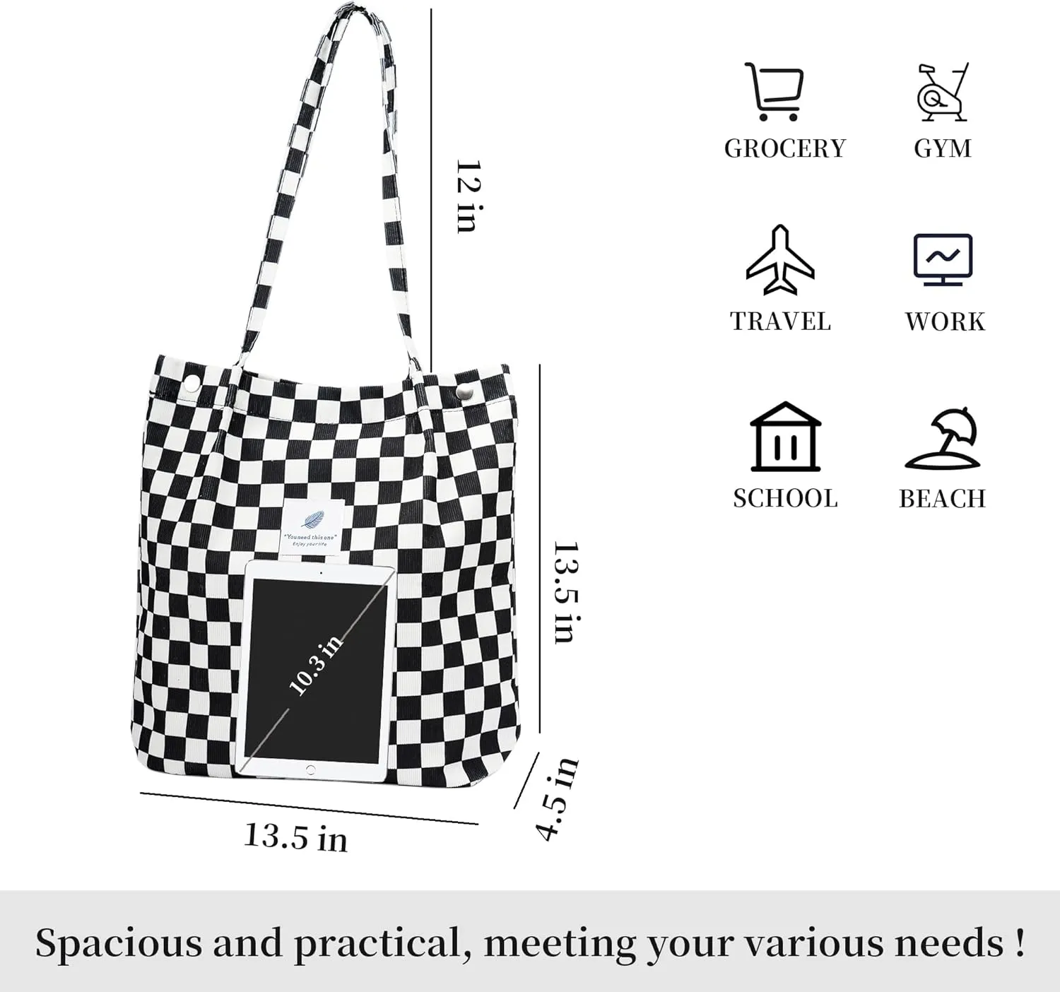 Cute Corduroy Tote Bag Canvas Shoulder Handbags for Women Travel Shopping