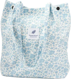 Cute Corduroy Tote Bag Canvas Shoulder Handbags for Women Travel Shopping