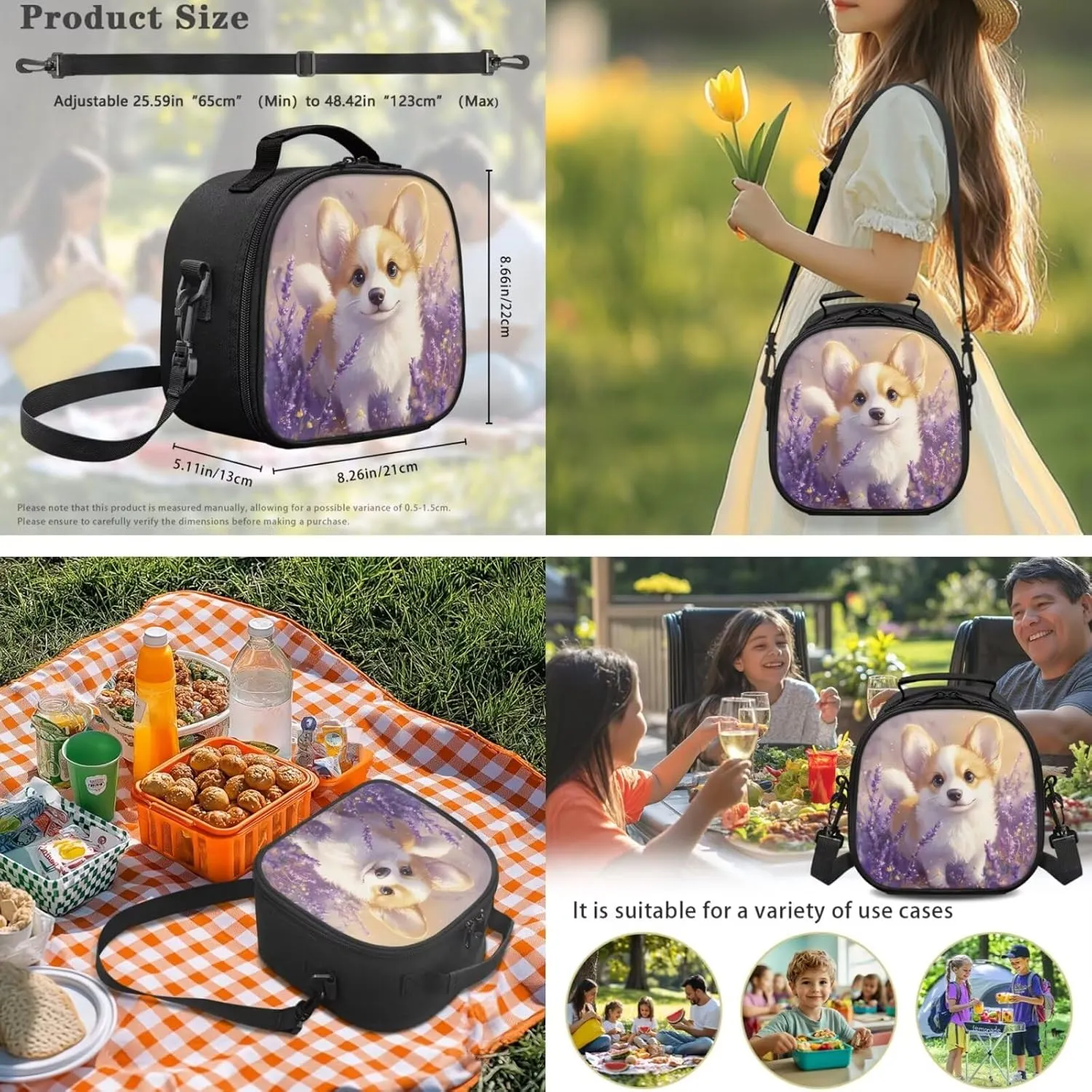 Cute Corgi Backpack for School Girls 4th/5th Grade Kids Bookbag with Lunch Box and Water Bottle Holder Large Pencil Case Set 4 In 1 Elementary Kindergarten School Bag Daycare Satchel Bags