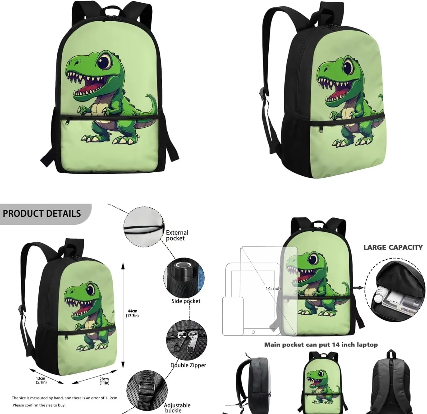 Cute Dinosaur Backpack for Kids 3-5 5-7 7-10 Boys School Bag with Lunch Bag Set Elementary Kindergarten School Bookbag Lunch Box Pencil Case Bottle Holder 4Pcs Preschool Back Pack Satchel