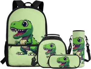 Cute Dinosaur Backpack for Kids 3-5 5-7 7-10 Boys School Bag with Lunch Bag Set Elementary Kindergarten School Bookbag Lunch Box Pencil Case Bottle Holder 4Pcs Preschool Back Pack Satchel