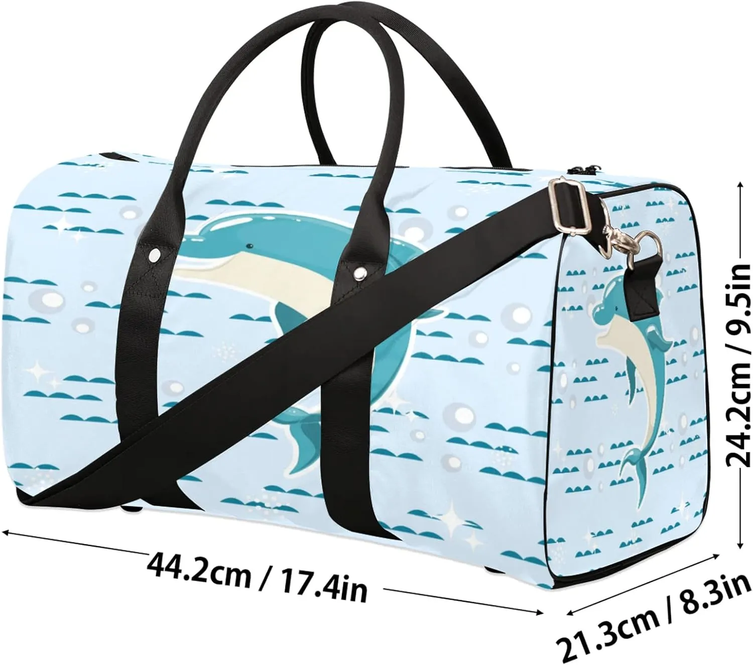 Cute Dolphin Travel Duffle Bag for Women Men, Carry On Overnight Bag, Weekend Travel Duffel Tote Bags for Trips Sport Hospital