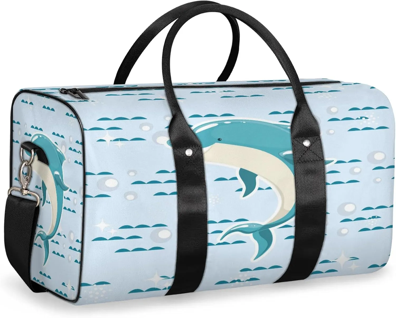 Cute Dolphin Travel Duffle Bag for Women Men, Carry On Overnight Bag, Weekend Travel Duffel Tote Bags for Trips Sport Hospital