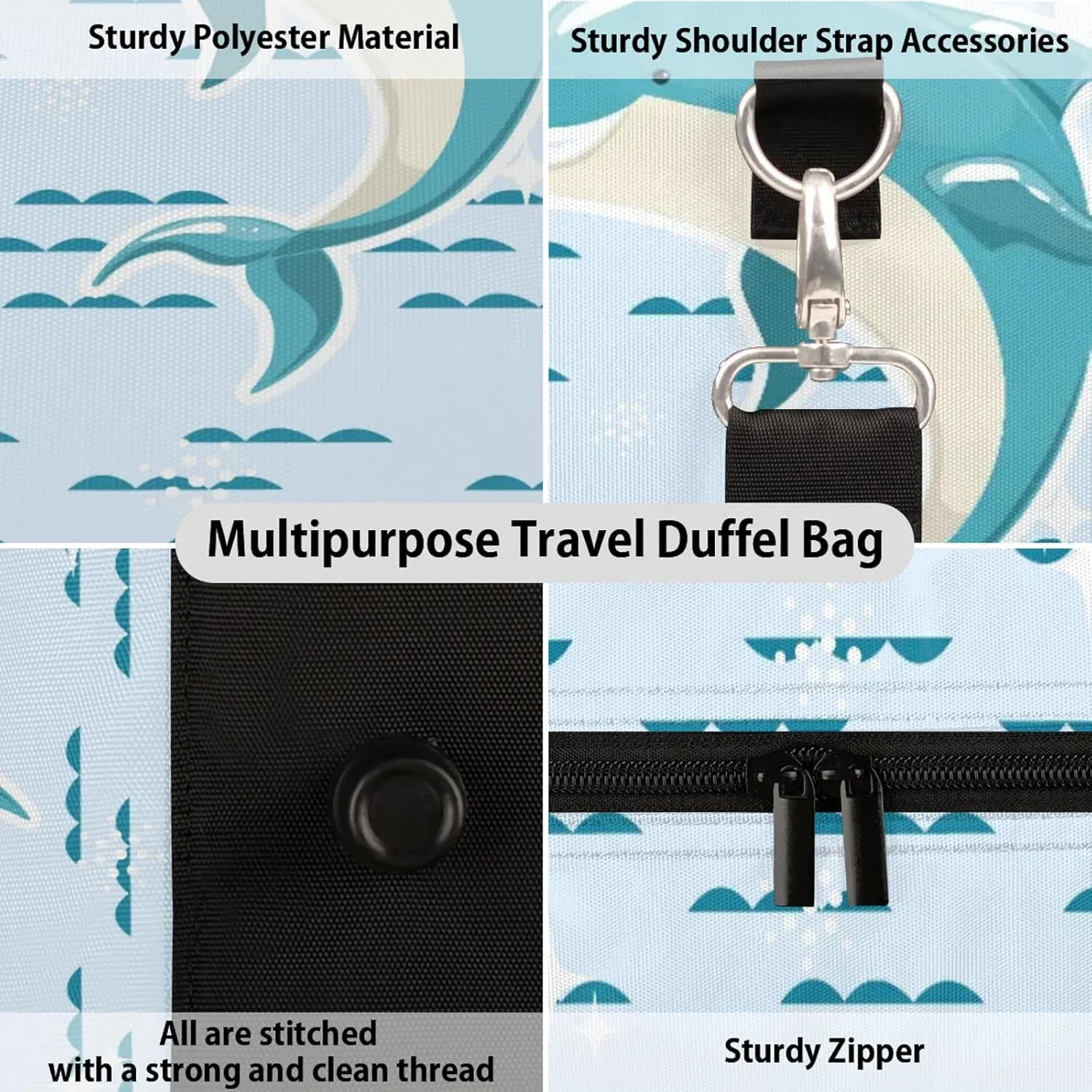 Cute Dolphin Travel Duffle Bag for Women Men, Carry On Overnight Bag, Weekend Travel Duffel Tote Bags for Trips Sport Hospital