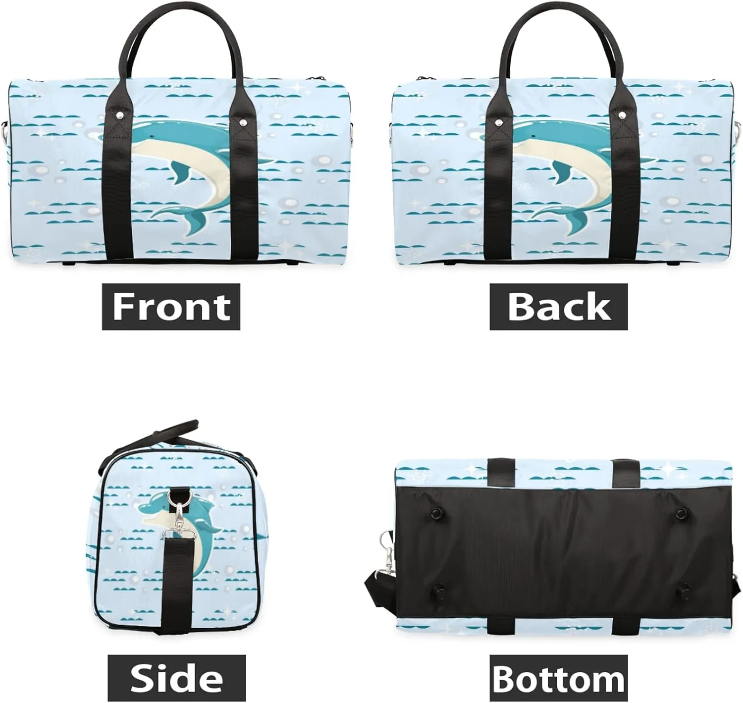 Cute Dolphin Travel Duffle Bag for Women Men, Carry On Overnight Bag, Weekend Travel Duffel Tote Bags for Trips Sport Hospital