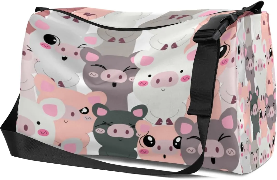 Cute Fat Pig Print Small Gym Bag for Men Women Workout Sport Duffle Bag Waterproof Weekender Overnight Bag Lightweight Carry on Tote Bag Crossbody Shoulder Travel Bag for Swim Yoge Dance