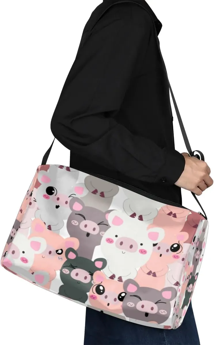 Cute Fat Pig Print Small Gym Bag for Men Women Workout Sport Duffle Bag Waterproof Weekender Overnight Bag Lightweight Carry on Tote Bag Crossbody Shoulder Travel Bag for Swim Yoge Dance