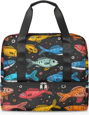 Cute Fishes Travel Duffel Bag Dry Wet Separated Sports Tote Travel Duffle Bag Gym Workout Bag Women Travel Duffel Bag for Women, Travel, Gym, Work