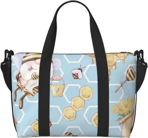 Cute Gnome Bee Collects Honey Travel Bag Weekender Bags for Women Men Carry on Overnight Bag Tote Bag Yoga Gym Bag With Adjustable Straps for Gym, Work, Personal Items