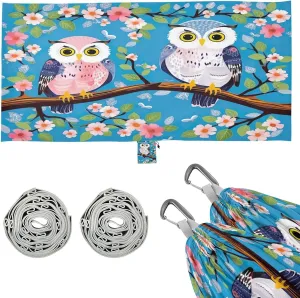 Cute Owls Blue Camping Hammock, Single Portable Hammocks with Tree Straps & Attached Carry Bag, 330Lbs Capacity Perfect for Outside Indoor Hiking Beach Backpack Travel