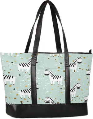 Cute Polka Dots Zebras Laptop Tote Bag for Women Lightweight Work Purse with Multiple Compartments Fits 13-15.6 Inch Laptop Tablet Shoulder Bag for Office Travel Daily Use