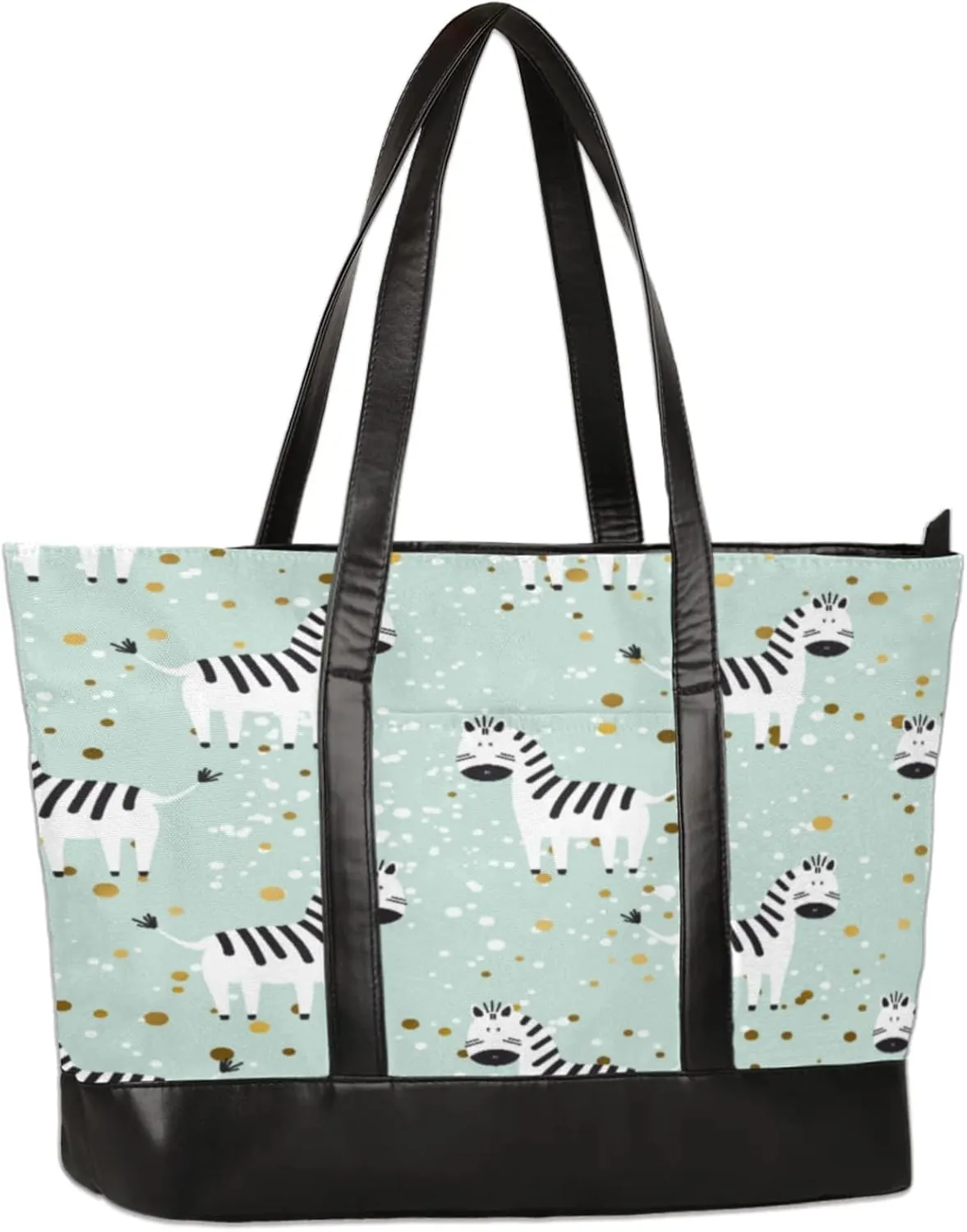 Cute Polka Dots Zebras Laptop Tote Bag for Women Lightweight Work Purse with Multiple Compartments Fits 13-15.6 Inch Laptop Tablet Shoulder Bag for Office Travel Daily Use