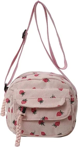 Cute Purse for Women Strawberry Bag Corduroy Tote Bag Work Messenger Bag Cute Crossbody Bag Handbags Everyday Bag