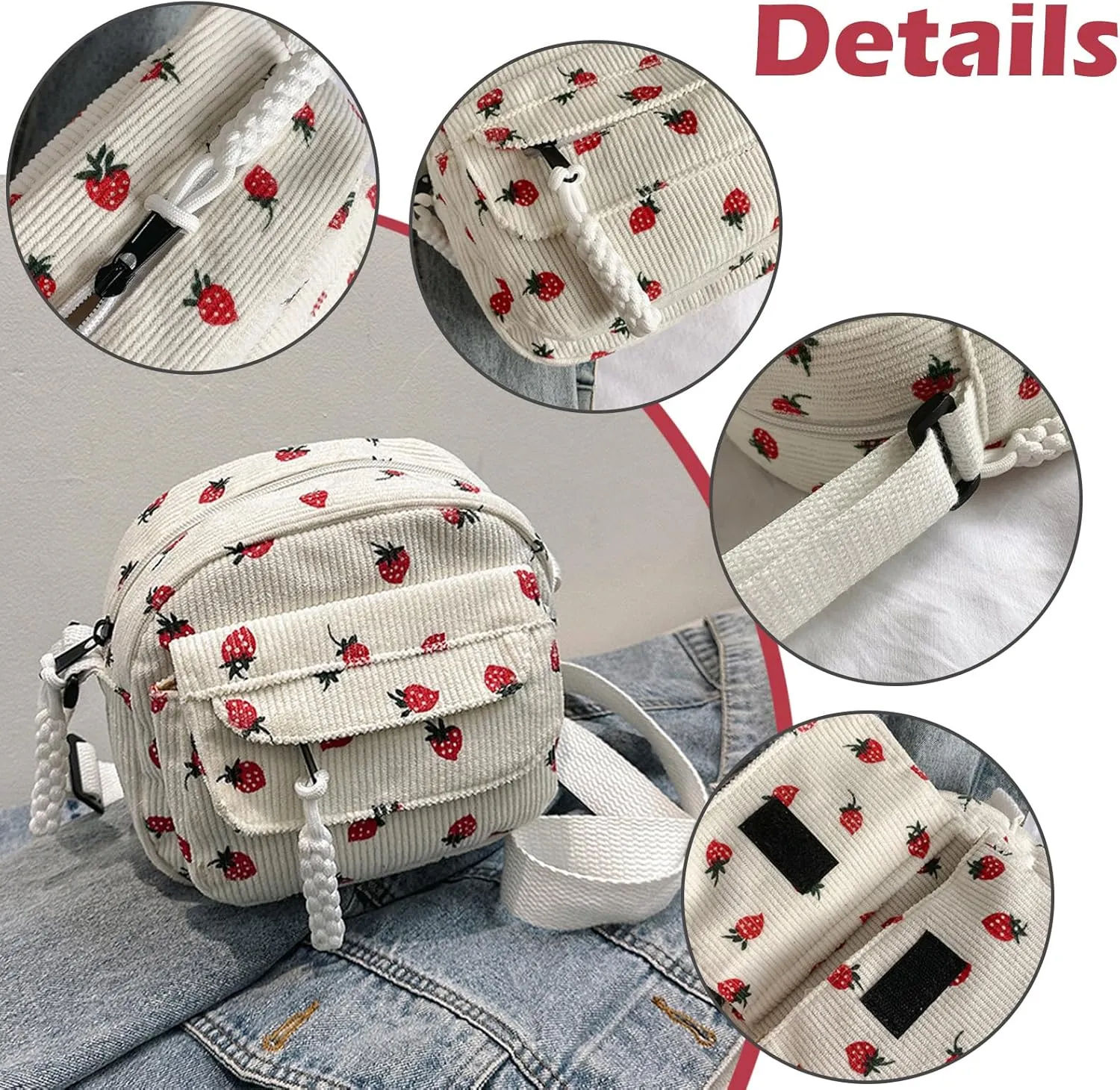 Cute Purse for Women Strawberry Bag Corduroy Tote Bag Work Messenger Bag Cute Crossbody Bag Handbags Everyday Bag