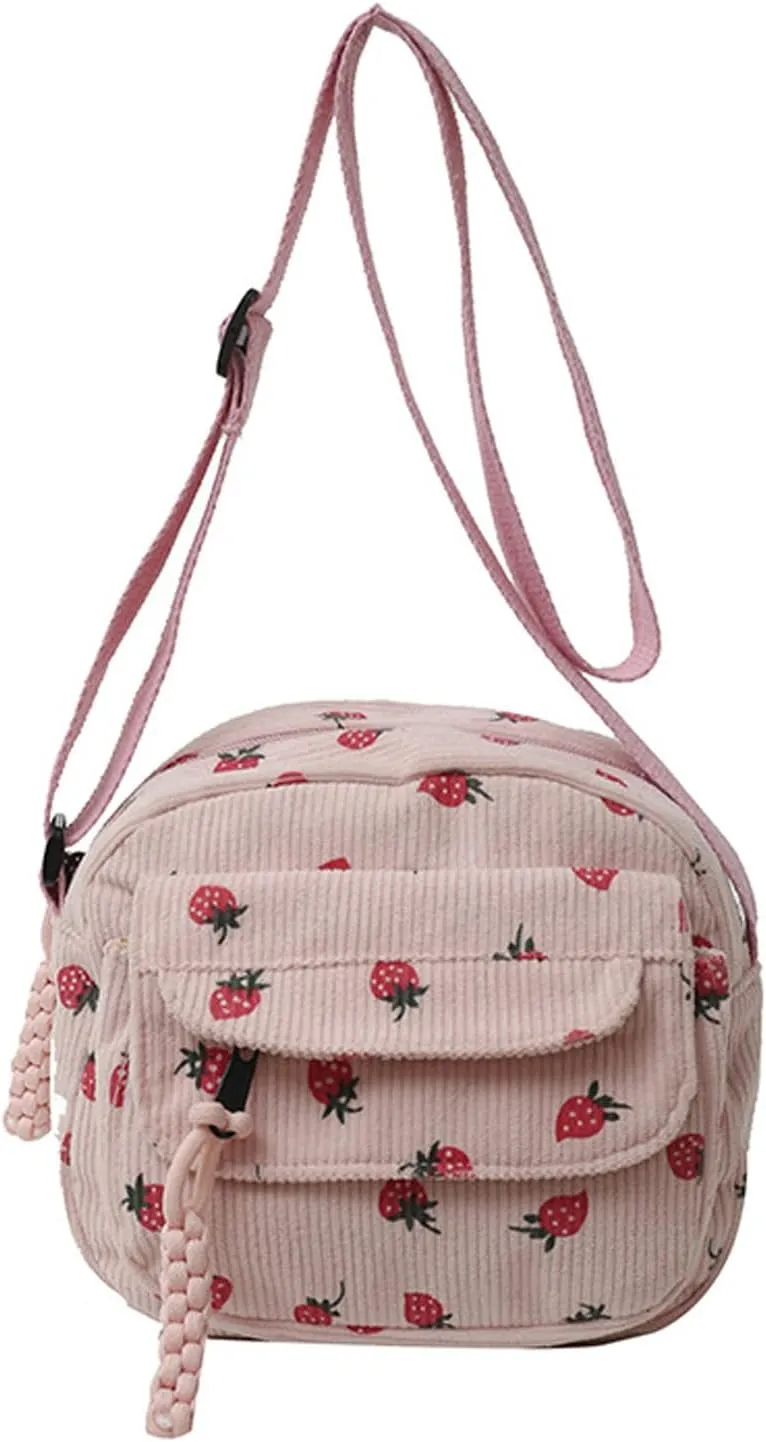 Cute Purse for Women Strawberry Bag Corduroy Tote Bag Work Messenger Bag Cute Crossbody Bag Handbags Everyday Bag
