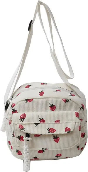 Cute Purses for Women Strawberry Bag Corduroy Tote Bag for Women Messenger Bag Cute Crossbody Bags Handbags
