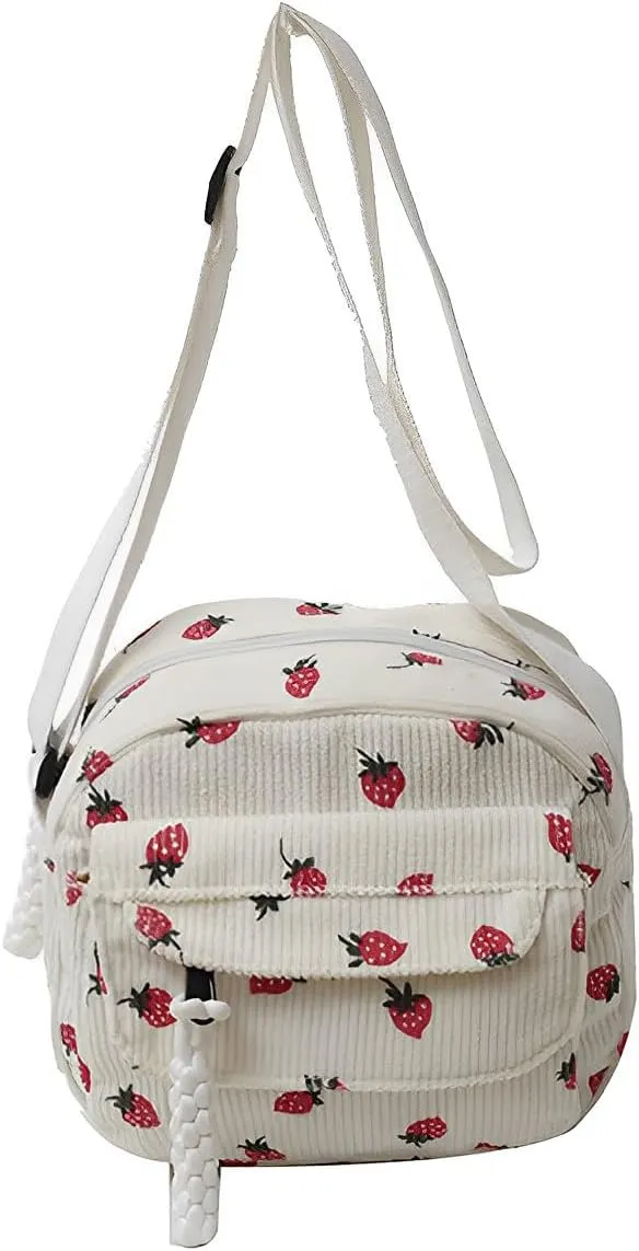Cute Purses for Women Strawberry Bag Corduroy Tote Bag for Women Messenger Bag Cute Crossbody Bags Handbags