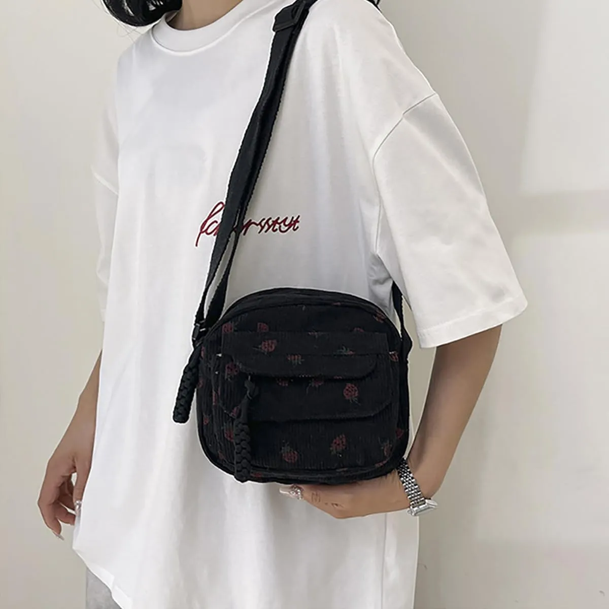 Cute Purses for Women Strawberry Bag Corduroy Tote Bag for Women Messenger Bag Cute Crossbody Bags Handbags