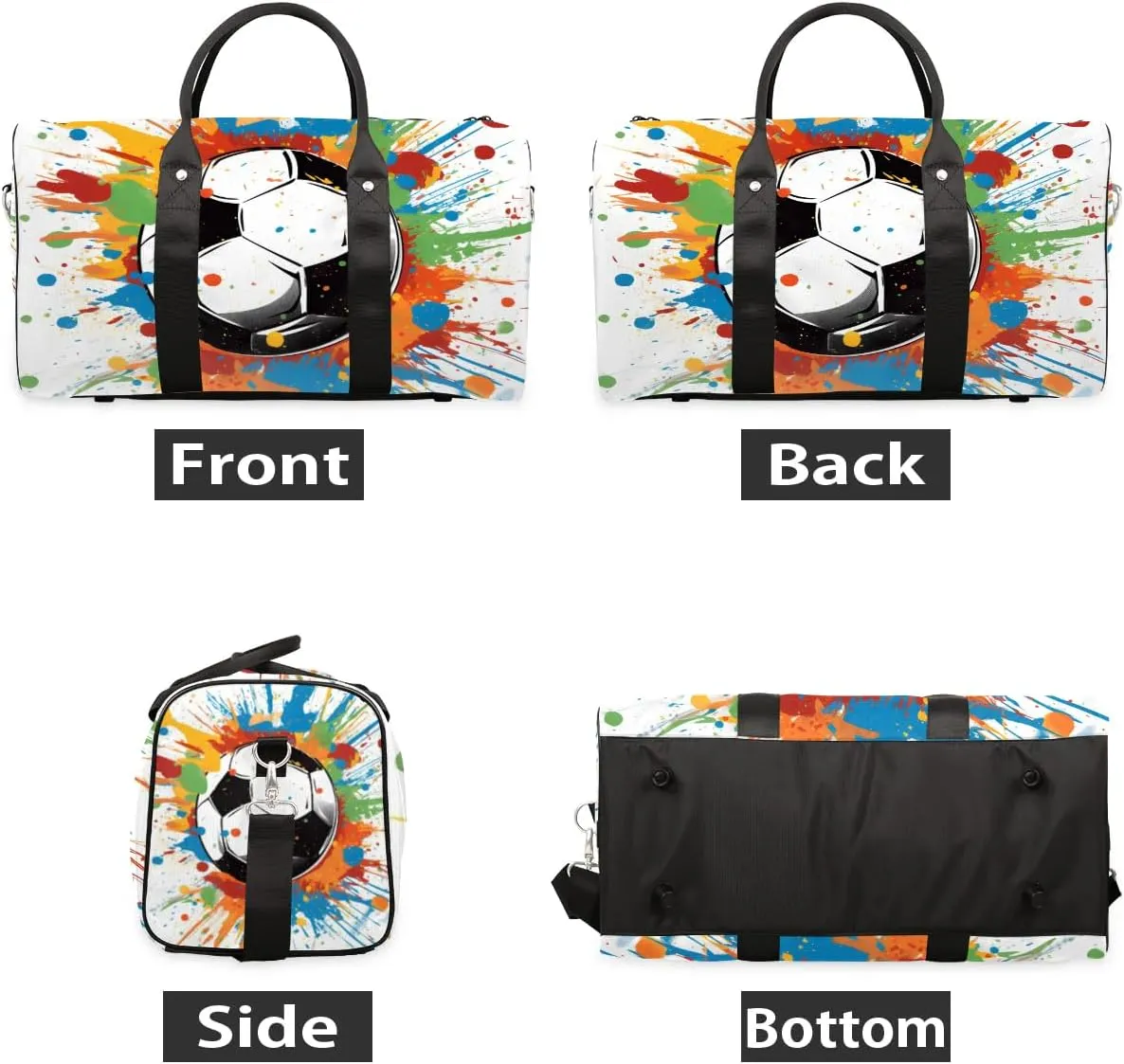 Cute Soccer Pattern Travel Duffel Bag for Women Men Waterproof Foldable Overnight Weekender Bag Large Capacity Sports Gym Bag