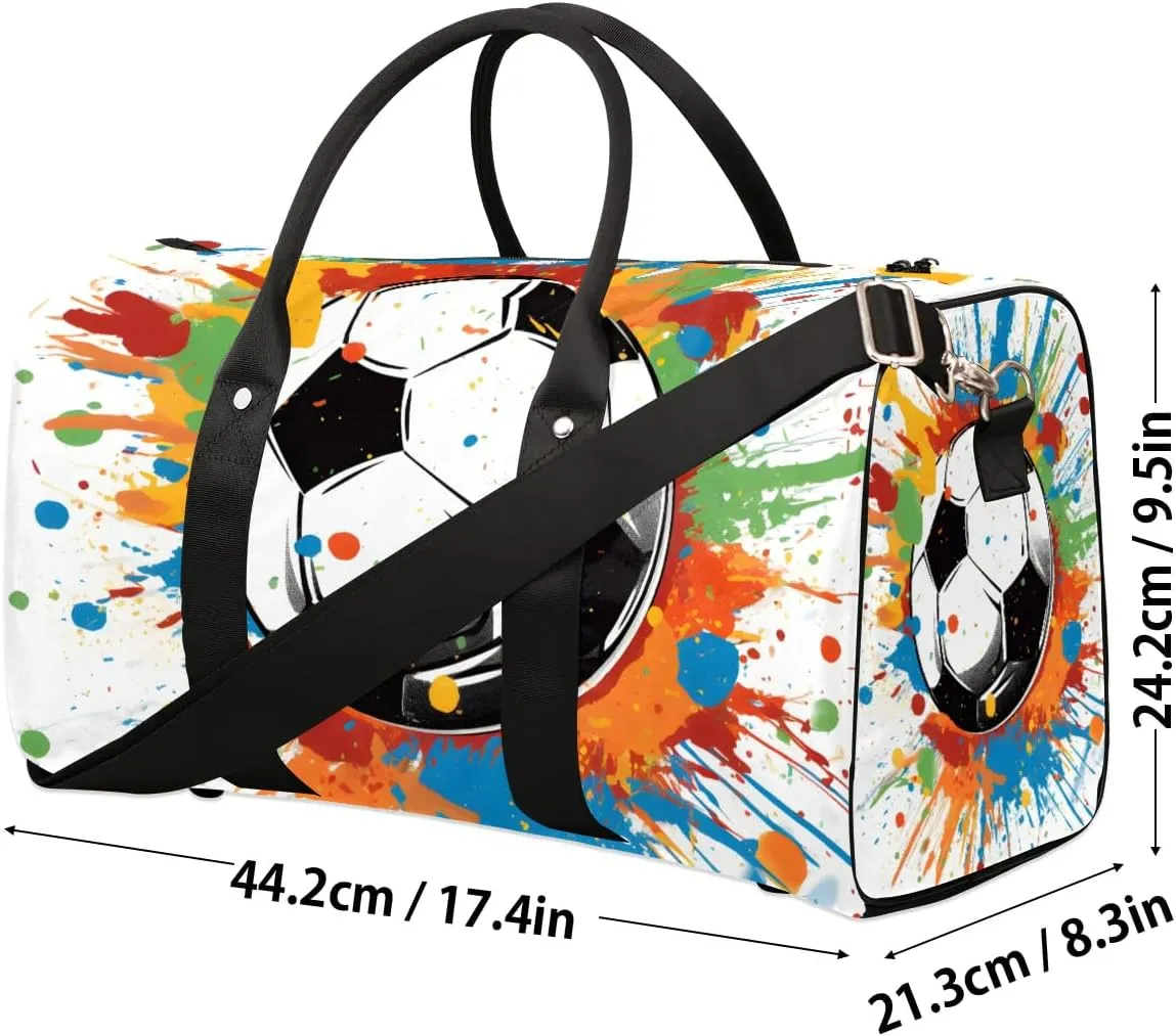 Cute Soccer Pattern Travel Duffel Bag for Women Men Waterproof Foldable Overnight Weekender Bag Large Capacity Sports Gym Bag