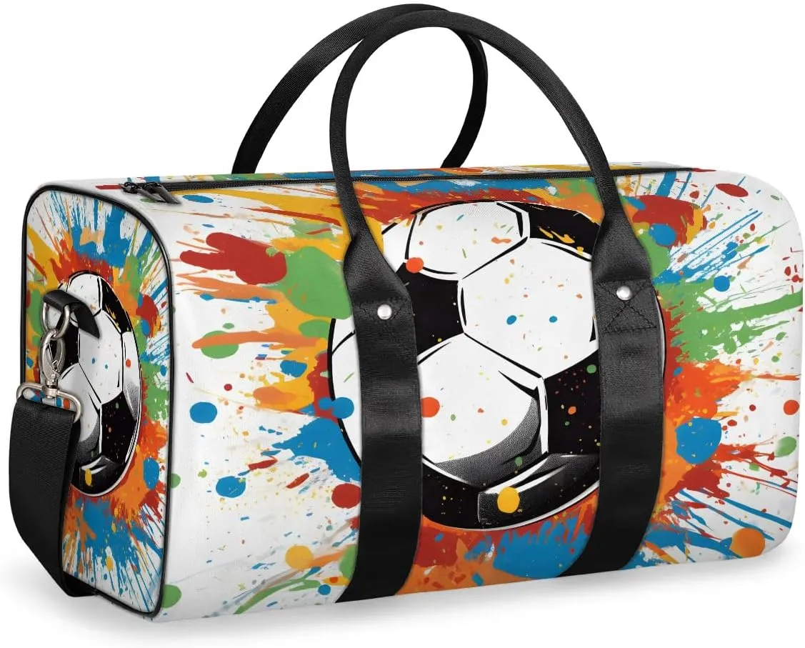 Cute Soccer Pattern Travel Duffel Bag for Women Men Waterproof Foldable Overnight Weekender Bag Large Capacity Sports Gym Bag