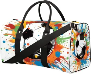 Cute Soccer Pattern Travel Duffel Bag for Women Men Waterproof Foldable Overnight Weekender Bag Large Capacity Sports Gym Bag