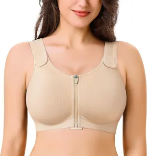 CYDREAM Zip Front Closure Wireless Bras for Women Full Coverage Post Surgery Compression Back Smoothing Comfort Adjustable