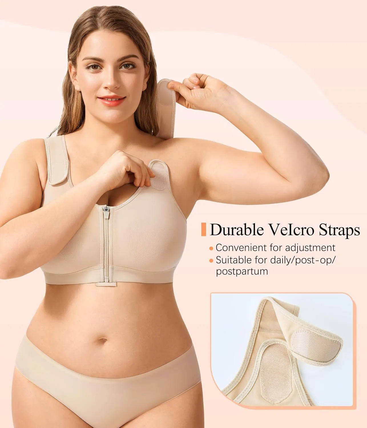 CYDREAM Zip Front Closure Wireless Bras for Women Full Coverage Post Surgery Compression Back Smoothing Comfort Adjustable