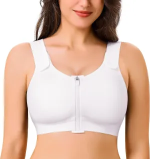 CYDREAM Zip Front Closure Wireless Bras for Women Full Coverage Post Surgery Compression Back Smoothing Comfort Adjustable