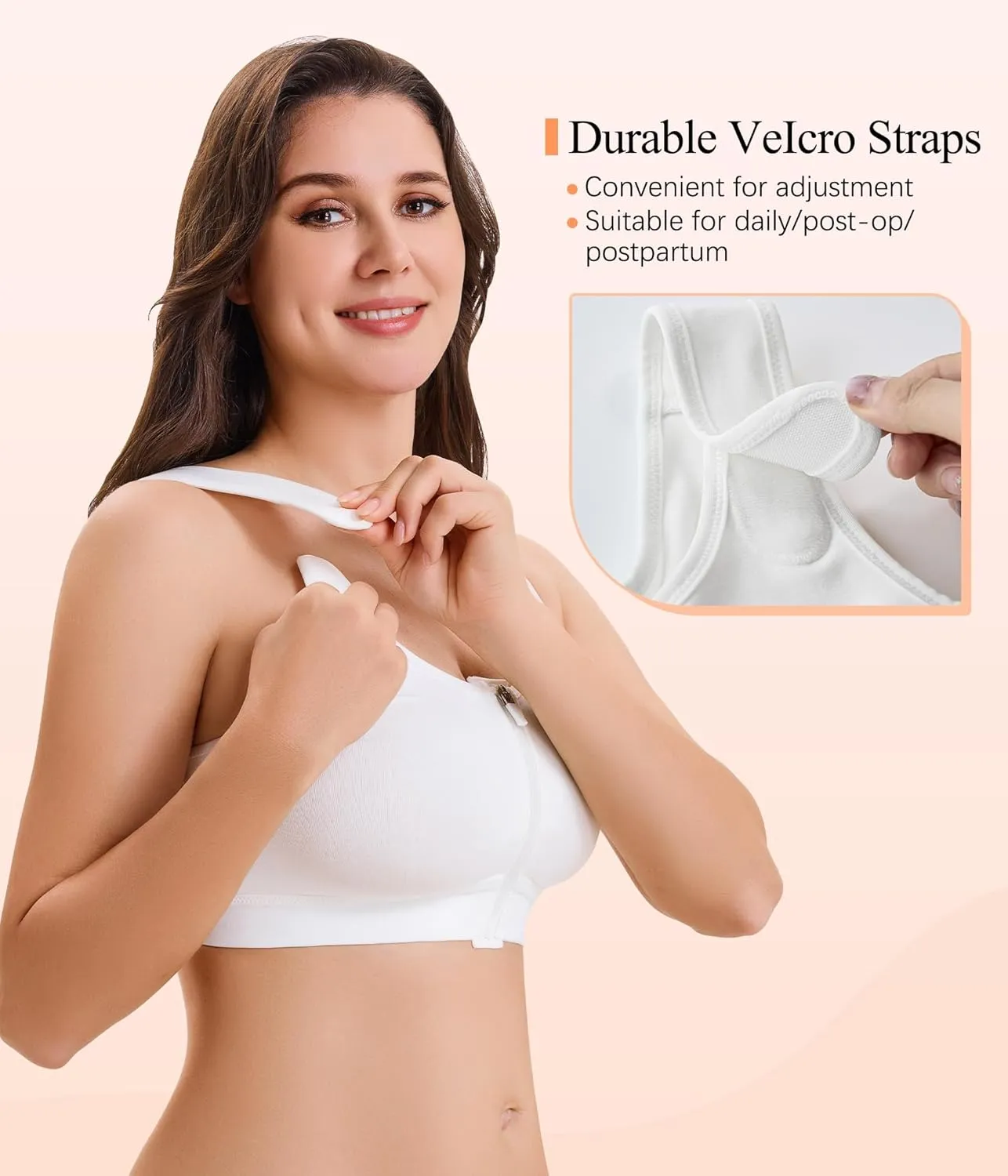 CYDREAM Zip Front Closure Wireless Bras for Women Full Coverage Post Surgery Compression Back Smoothing Comfort Adjustable