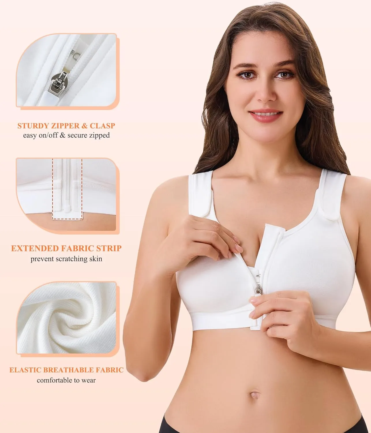 CYDREAM Zip Front Closure Wireless Bras for Women Full Coverage Post Surgery Compression Back Smoothing Comfort Adjustable