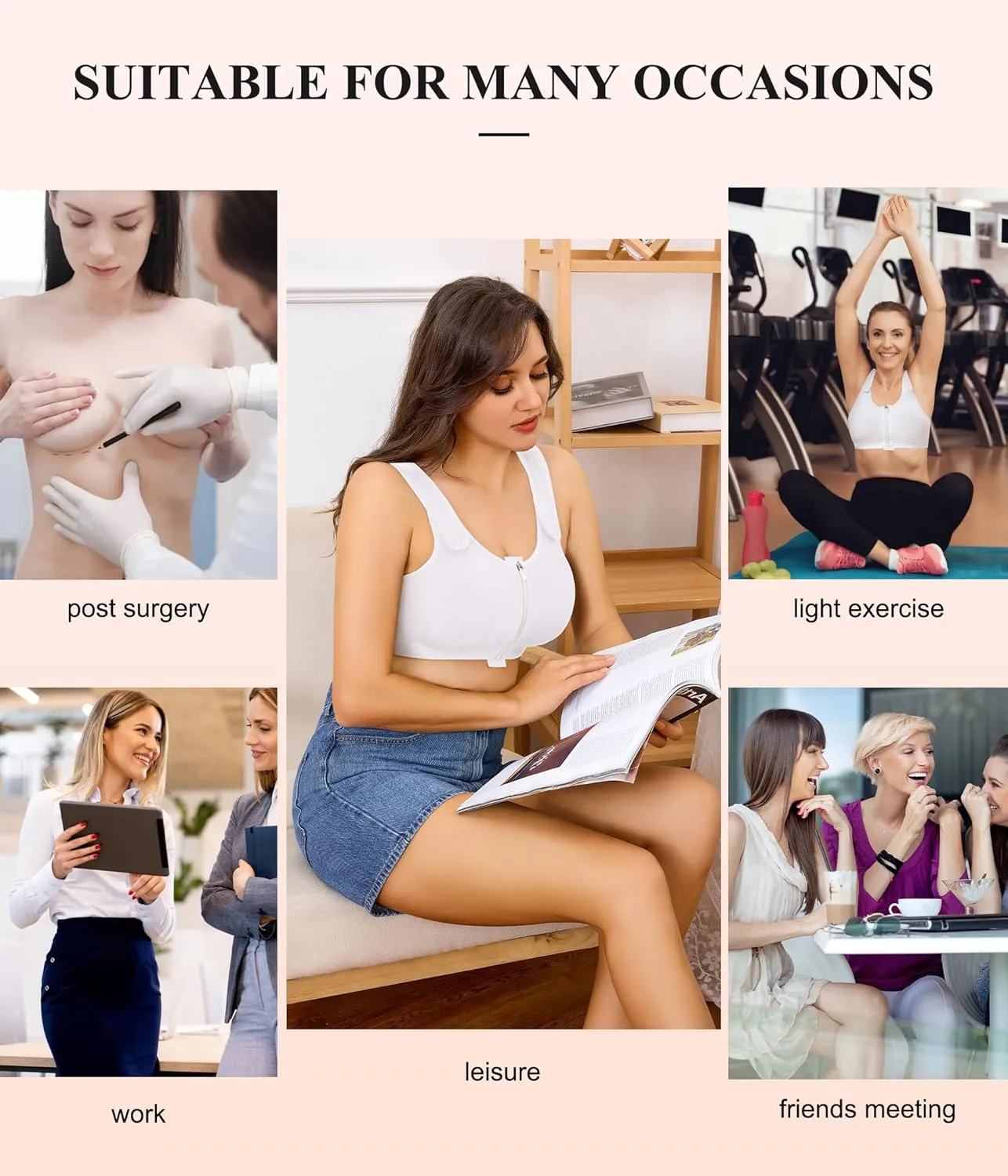 CYDREAM Zip Front Closure Wireless Bras for Women Full Coverage Post Surgery Compression Back Smoothing Comfort Adjustable