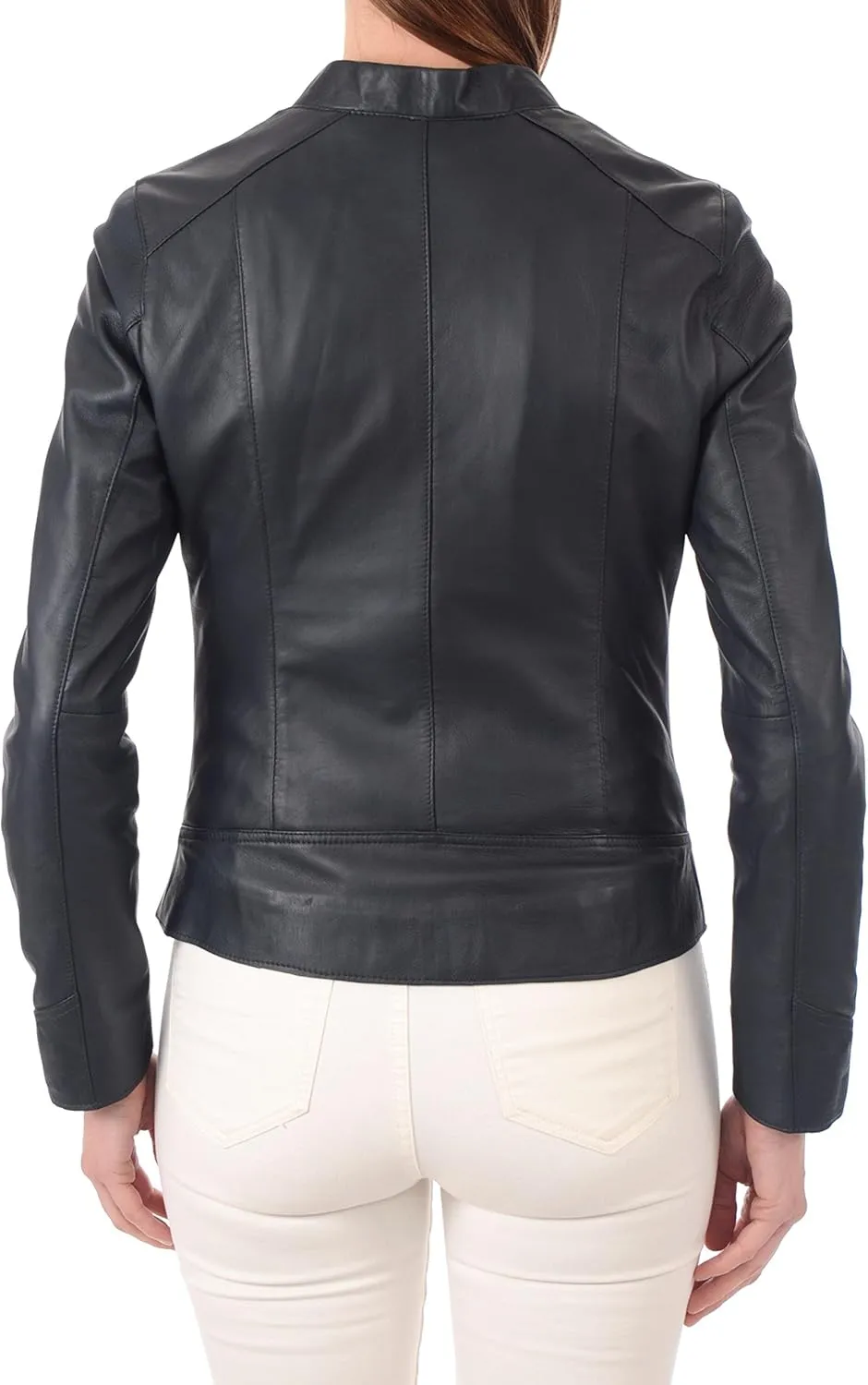 D DOLLY LAMB Women's Lambskin Leather Moto Biker Jacket, Winter Wear Round Neck Collar Jacket for Bike Riding & Casual Wear