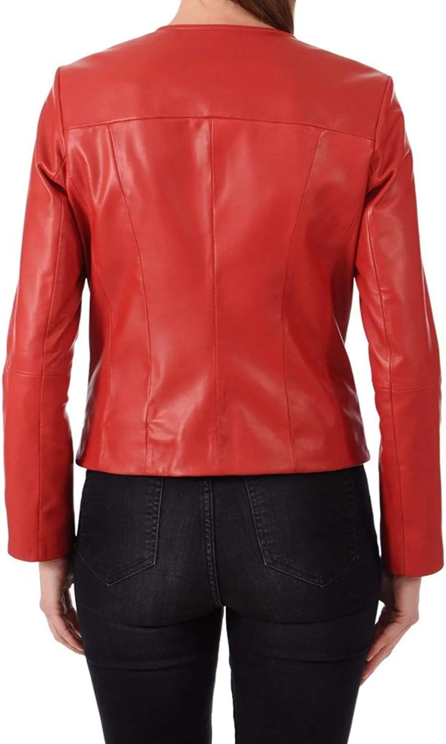D DOLLY LAMB Women's Lambskin Leather Moto Biker Jacket, Winter Wear Round Neck Collar Jacket for Bike Riding & Casual Wear