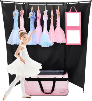 Dance Bag with Garment Rack and Curtain, 29" Glitter Rolling Dance Competition Bag with Garment Rack & Wheels, Collapsible Dance Travel Bag Suitcase for Dancers Performer Artist Livestreamer Athlete