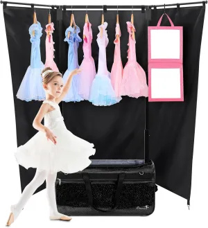 Dance Bag with Garment Rack and Curtain, 29" Glitter Rolling Dance Competition Bag with Garment Rack & Wheels, Collapsible Dance Travel Bag Suitcase for Dancers Performer Artist Livestreamer